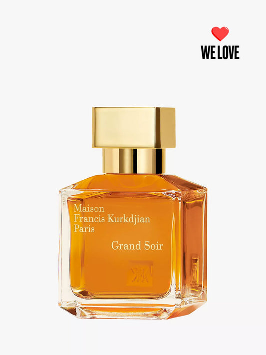 Grand Soir - Eau de Parfum by Maison Francis Kurkdjian invites you to dress in elegance and bask in the glow of golden hour. As the sun dips below the horizon and Paris prepares for nightfall, the sky is awash with hues of honeyed amber—radiant, warm, and unforgettable.