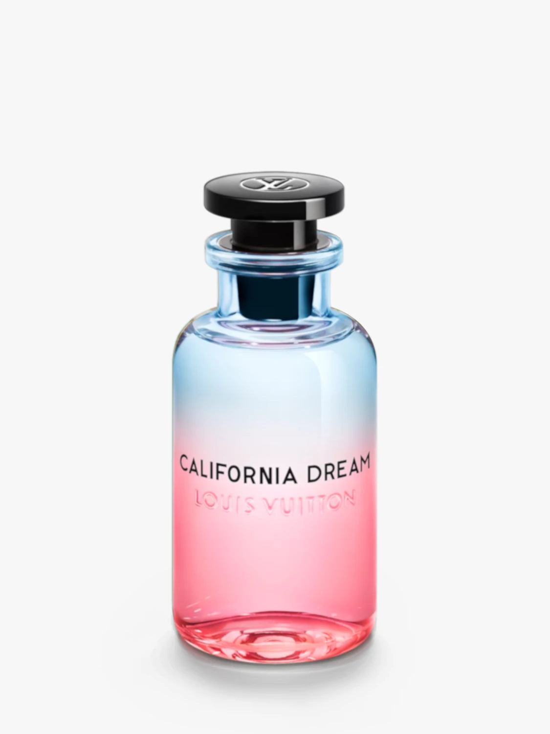 Perfume bottle with gradient design and 'California Dream' text on a white background