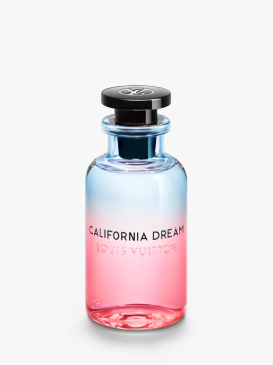 Perfume bottle with gradient design and 'California Dream' text on a white background