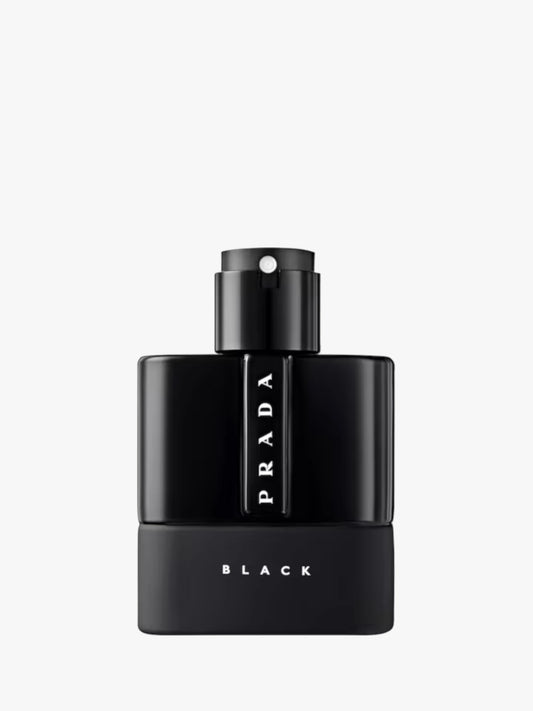 Black Prada perfume bottle on a white background